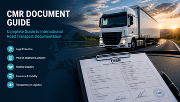 Exemplo de documento de transporte CMR utilizado no transporte rodoviário europeu, mostrando detalhes da expedição, assinaturas e documentação logística