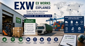 Operações de transporte internacional e logística de armazém que explicam os termos de expedição EXW Ex Works no comércio global